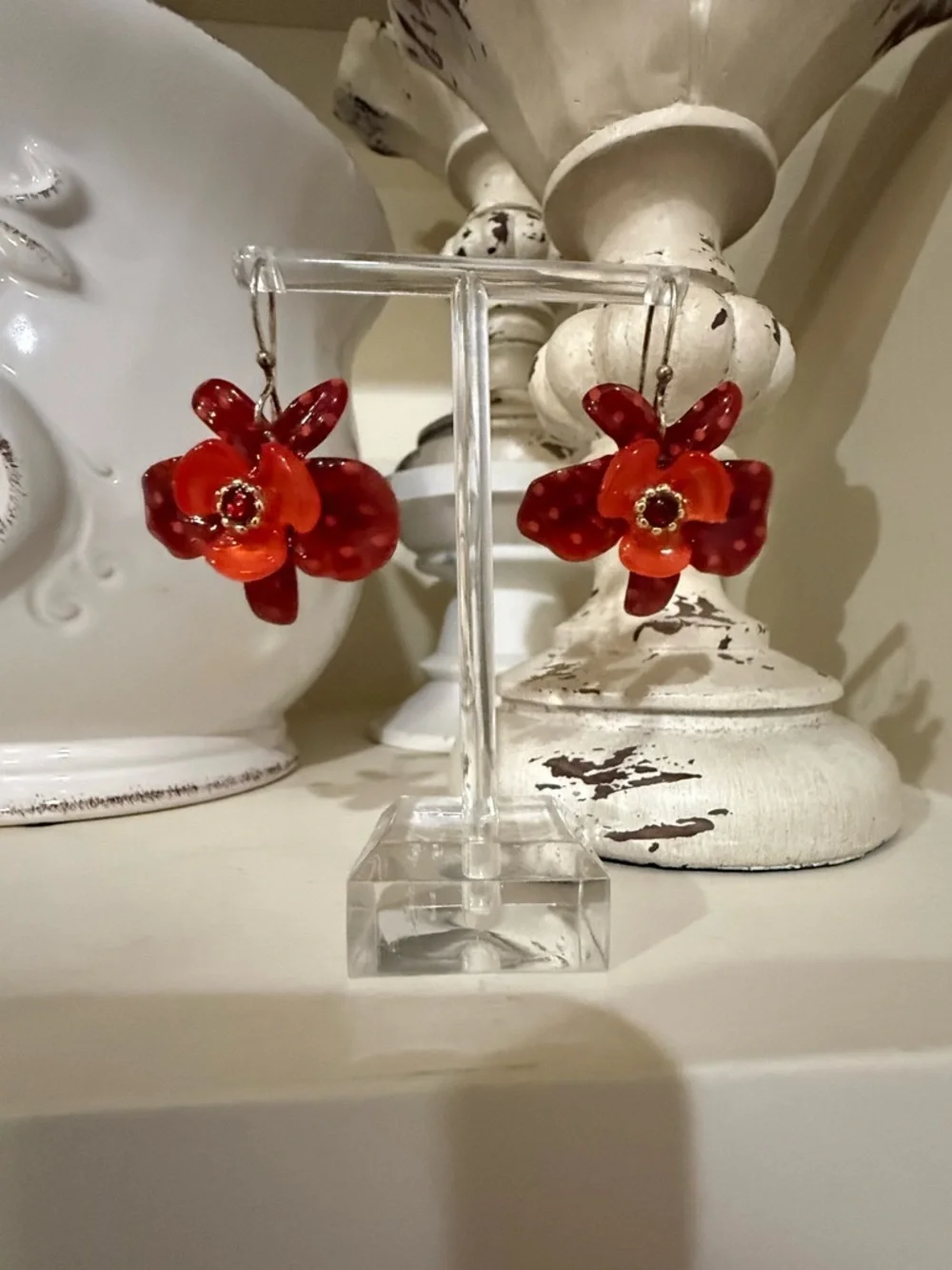 Lalo Orange and Red Resin Floral Earrings